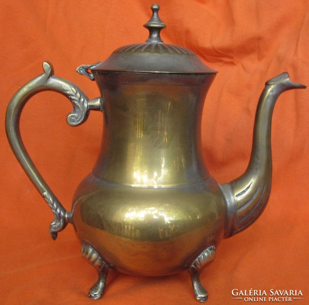 Old pouring set 4 pcs., without markings, silver-plated on the inside, 1 jug 14.5 cm high, 2 jugs 19.5 cm m