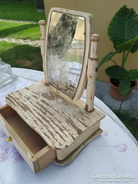 Antique, wooden, drawer, tilting vanity mirror for sale!