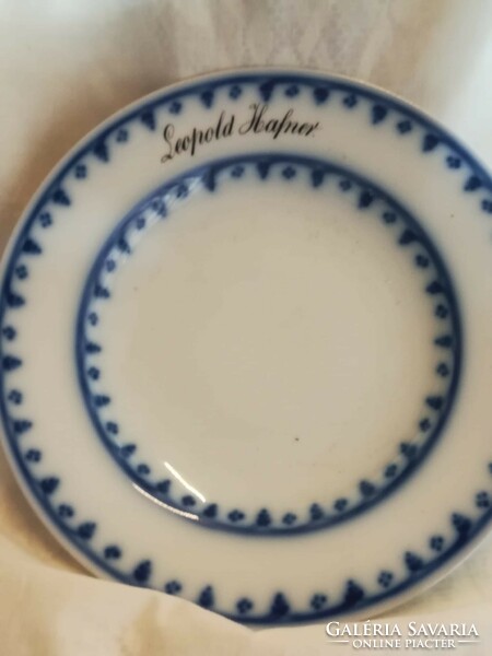 Porcelain plate with an underglaze cobalt blue pattern. Inscribed Leopold Hafner