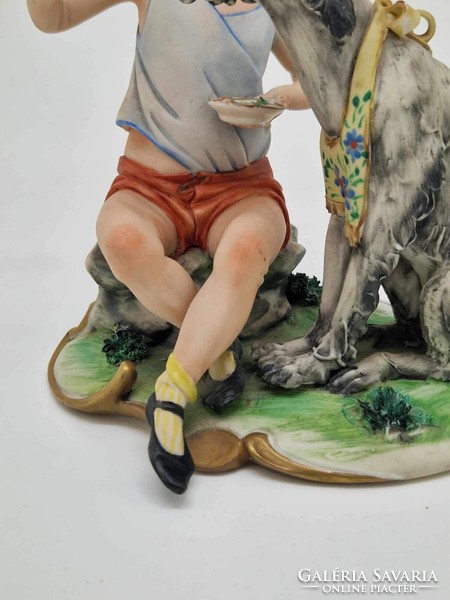 Capodimonte Italian porcelain boy with dog