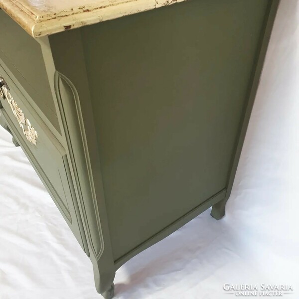 Olive green gold neo-baroque chest of drawers