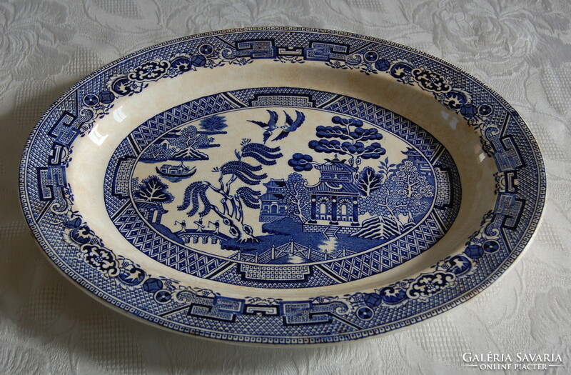 Antique staffordshire blue willow patterned oval bowl