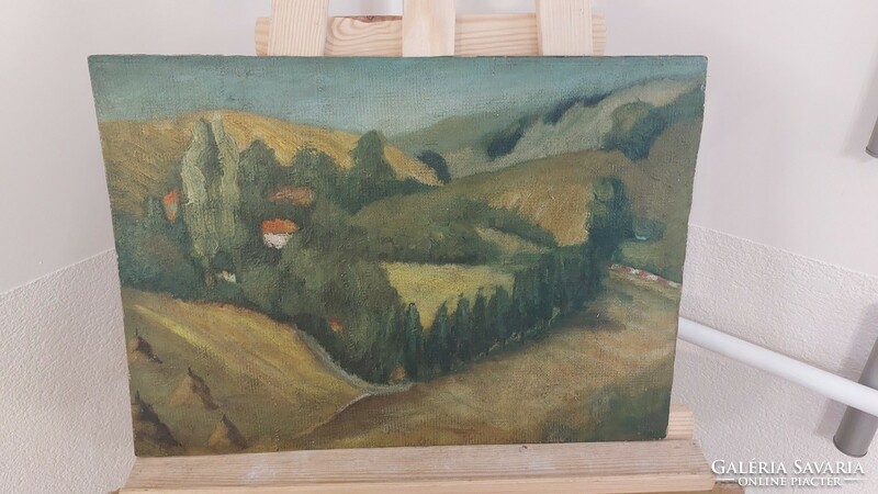 (K) Dombok-hegyek tájkép festmény 48x34 cm