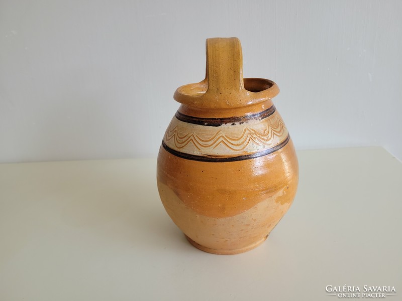 Old folk pot with handles, glazed earthenware pot, honey pot, earthenware milk pot