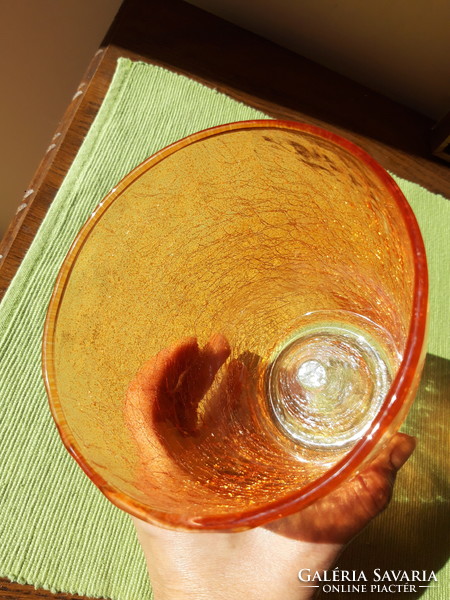 Large, orange cracked glass bowl