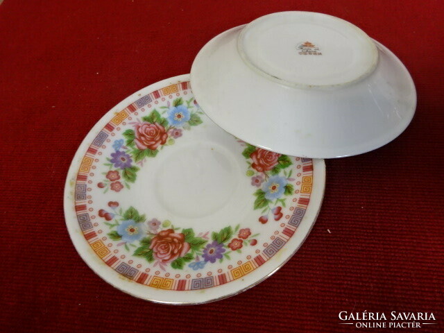 Chinese porcelain, rose pattern coffee cup coaster. Two pieces. Jokai.