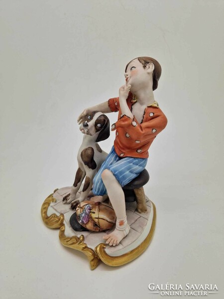 Capodimonte Italian porcelain volta boy with dog