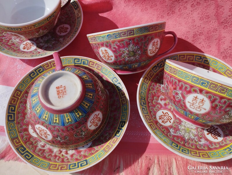 Famille Jaune , kínai porcelán kávés csésze aljjal (4+3 db.)