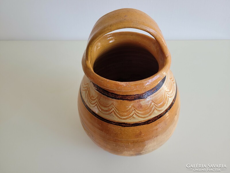 Old folk pot with handles, glazed earthenware pot, honey pot, earthenware milk pot