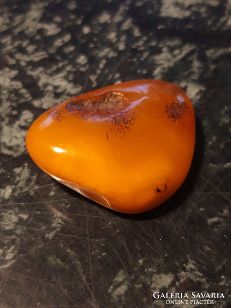 Large, polished honey amber brooch with plant inclusions