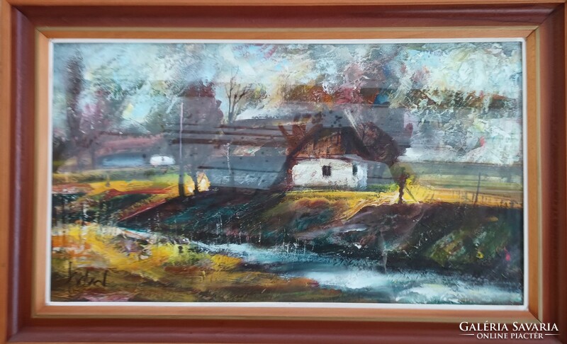 Fodor József -Őszi napsütés -  festmény 40 cm x 70 cm