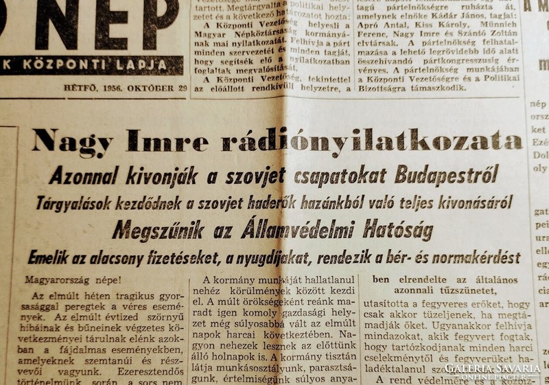 Nagy Imre rádiónyilatkozata / 1956 október 29.