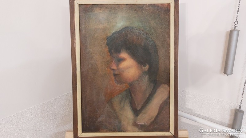 (K) portrait of a young lady by Béla Rozman painting 41x56 cm with frame