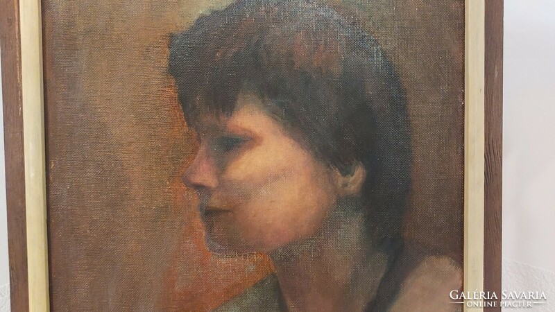 (K) Rozman Béla fiatal hölgy portréja festmény 41x56 cm kerettel