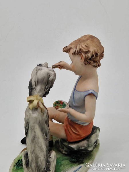 Capodimonte olasz porcelán fiú kutyával