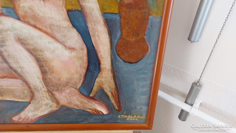 (K) Zoltán Stadler female nude painting 64x64 cm with frame