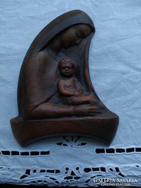 Káldor Aurél terracotta ceramic Virgin Mary with baby Jesus