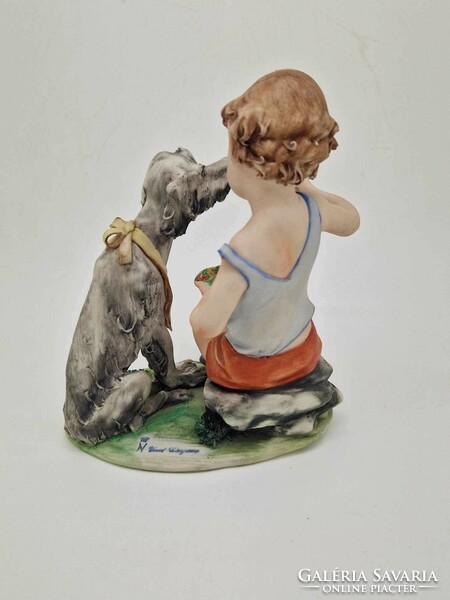 Capodimonte Italian porcelain boy with dog
