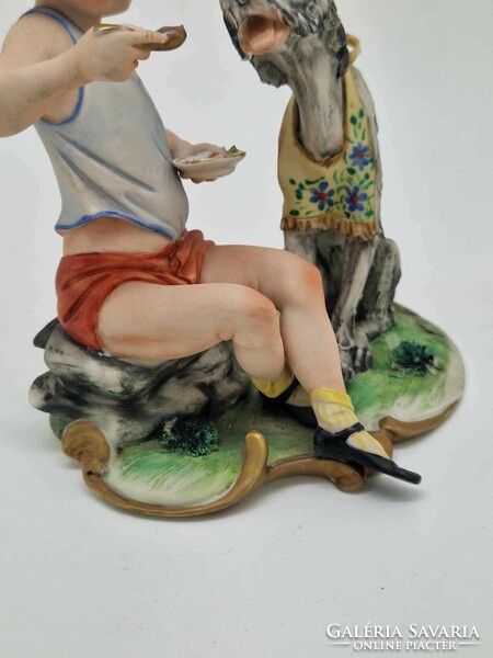 Capodimonte Italian porcelain boy with dog