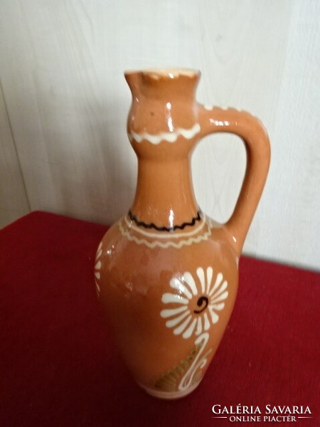 Hungarian glazed ceramic, brandy pourer, height 21.5 cm. Jokai.