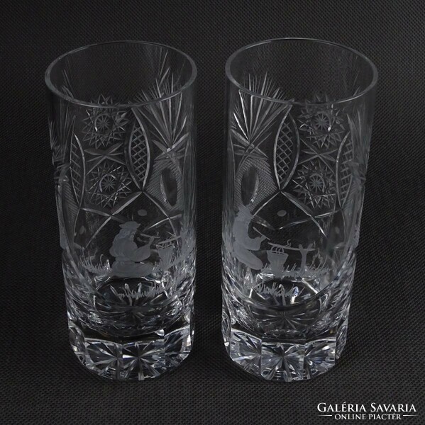 1O731 crystal glass with a pair of polished Hortobágy scenes, 15 cm