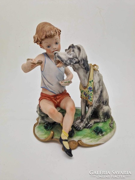 Capodimonte Italian porcelain boy with dog