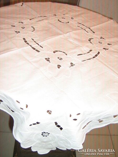 Beautiful ribbon embroidered risel white tablecloth