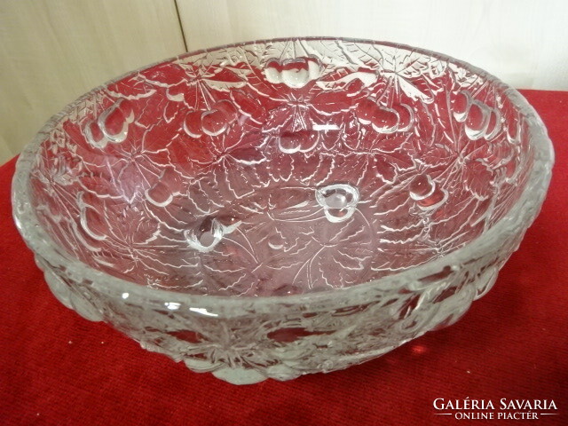 A glass bowl with a base, with a cherry pattern on the side. Jokai.