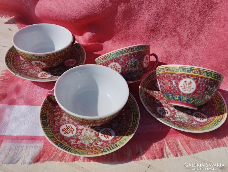 Famille rose, Chinese porcelain coffee cup with bottom (4+3 pcs.)