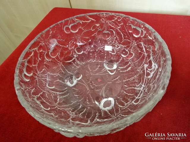 A glass bowl with a base, with a cherry pattern on the side. Jokai.