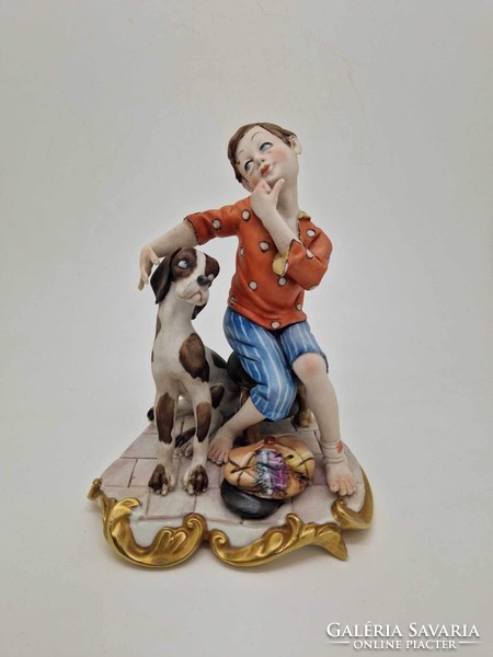 Capodimonte Italian porcelain volta boy with dog