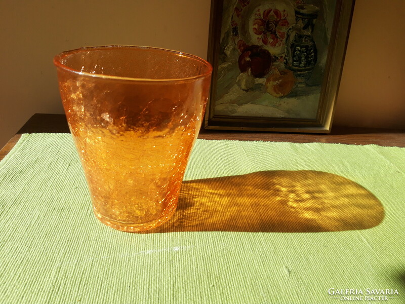 Large, orange cracked glass bowl