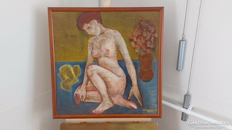 (K) Zoltán Stadler female nude painting 64x64 cm with frame