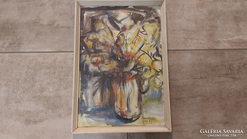 (K) Kukovics Rózsa virágcsendélet festmény 36x52 cm kerettel