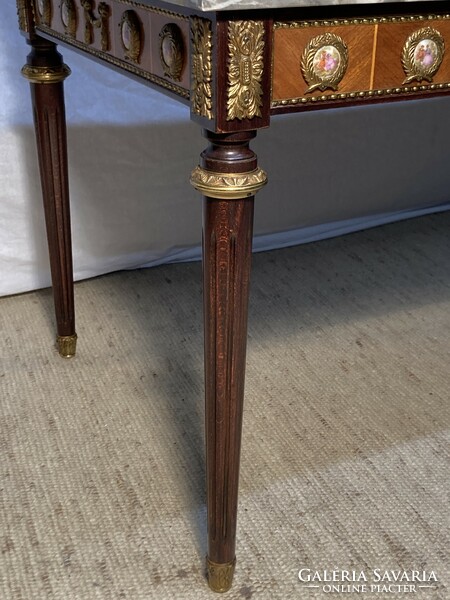 Marble top table with antique porcelain inlay