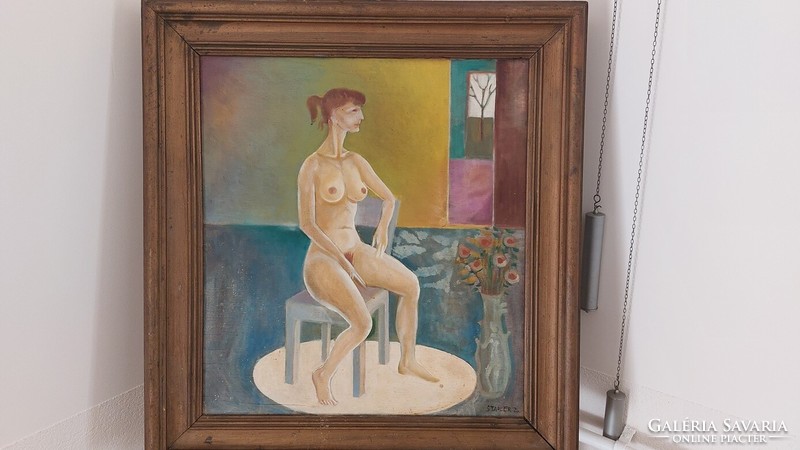 (K) 2 in 1 Stadler Zoltán female nude painting 75x80 cm with frame