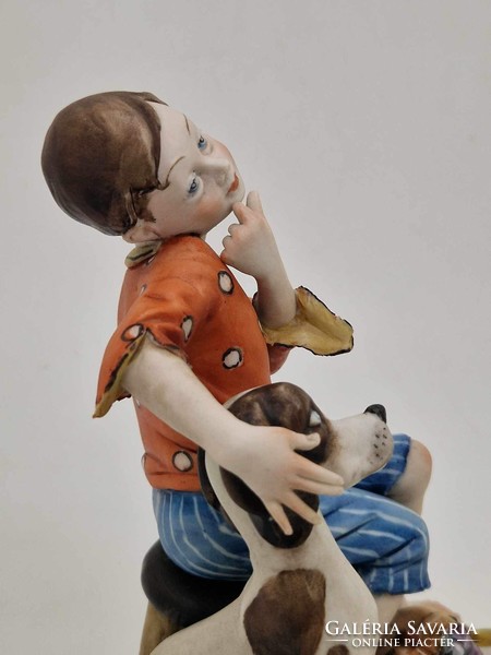 Capodimonte Italian porcelain volta boy with dog