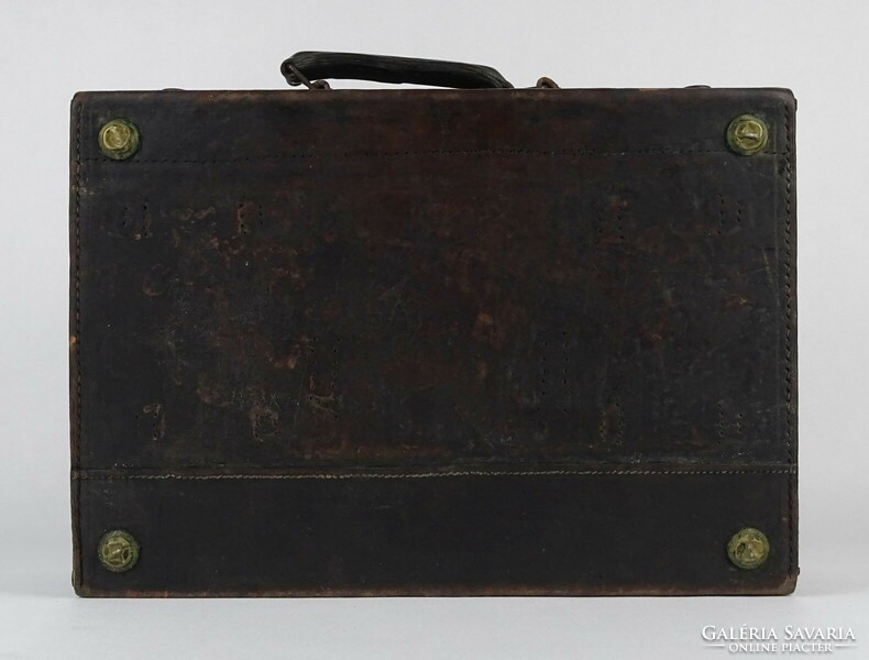 1O732 Antik kisméretű valódi bőr bőrönd koffer