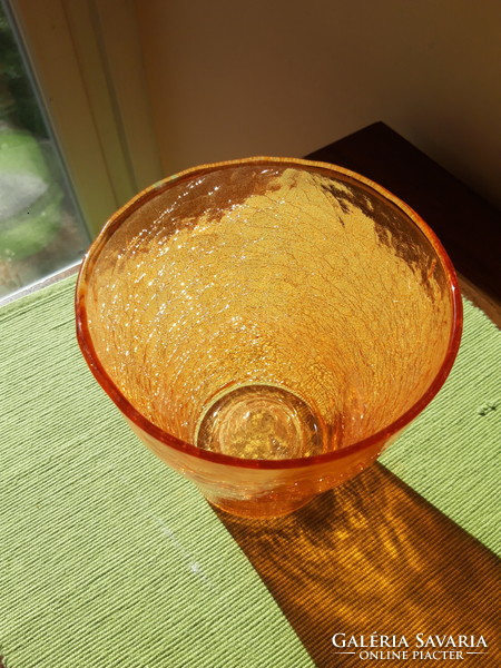 Large, orange cracked glass bowl