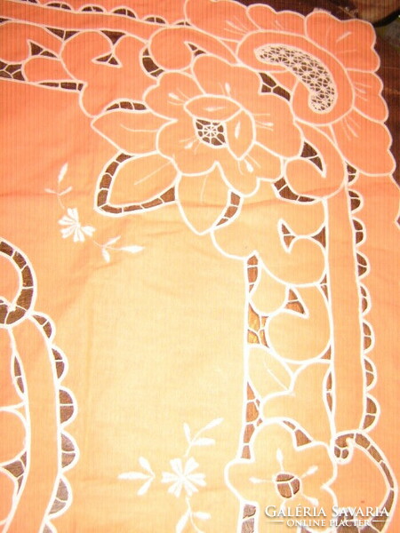 Beautiful ribbon embroidered rosel peach tablecloth