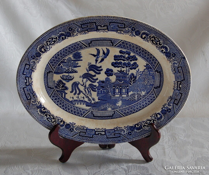 Antique staffordshire blue willow patterned oval bowl