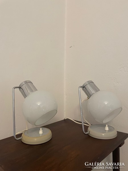 Pair (!) Rare drupol table lamp chrome and opal vintage retro design