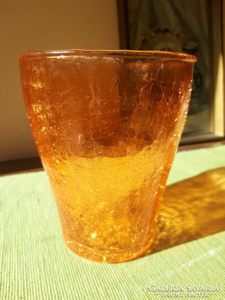 Large, orange cracked glass bowl