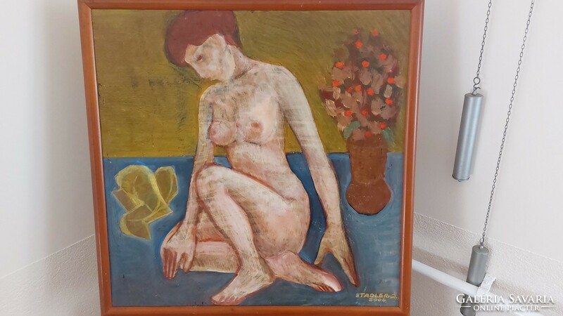 (K) Zoltán Stadler female nude painting 64x64 cm with frame