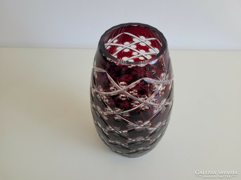 Old burgundy polished crystal glass vase glass vase 24.5 cm