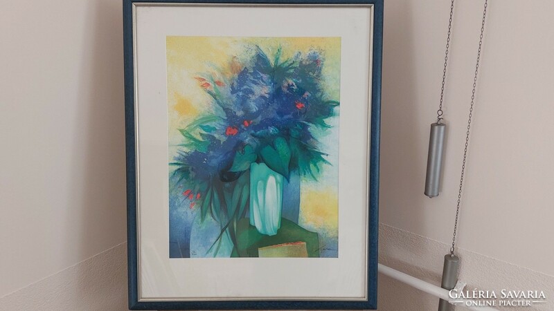 (K) beautiful floral still life print Claude Gaveau 60x76 cm with frame