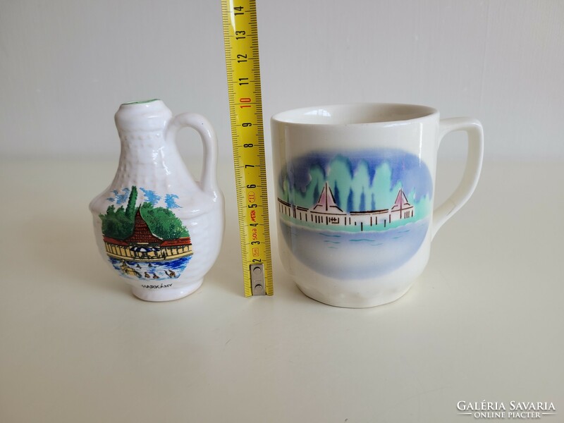 Retro old Harkány Harkány spa souvenir pitcher and granite mug