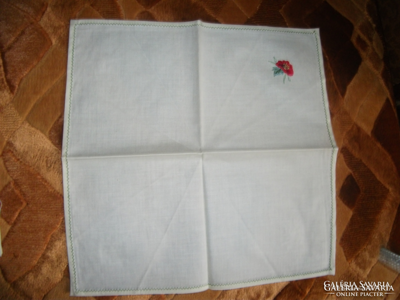 Old 4 embroidered, hemmed, linen napkins, not used