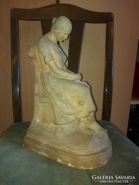 Kálmán Makovinyi: sadness, sculpture, from 1930, terracotta, restored, 37 cm high