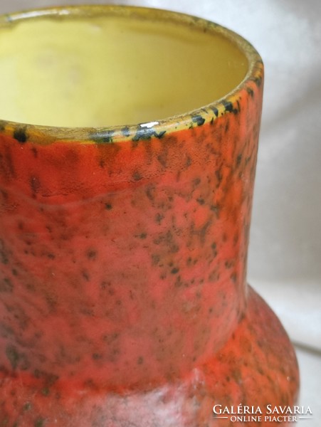 Narancssárga fekete erezett Tófej kerámia váza retro design